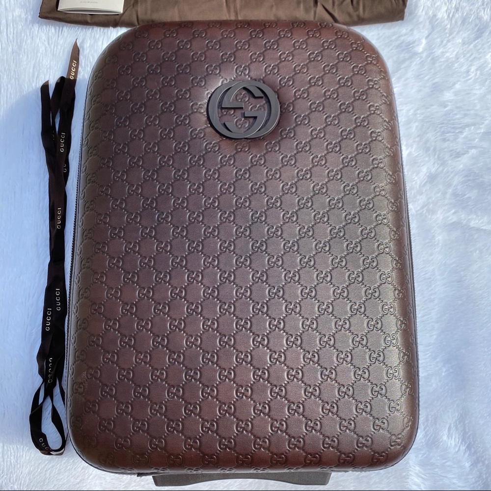 EXTRA PICS Gucci Leather Rolling Suitcase Luggage